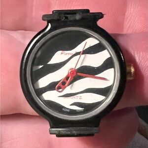 Vintage Rare Pierre Zebra Print Watch ring with Red Accents